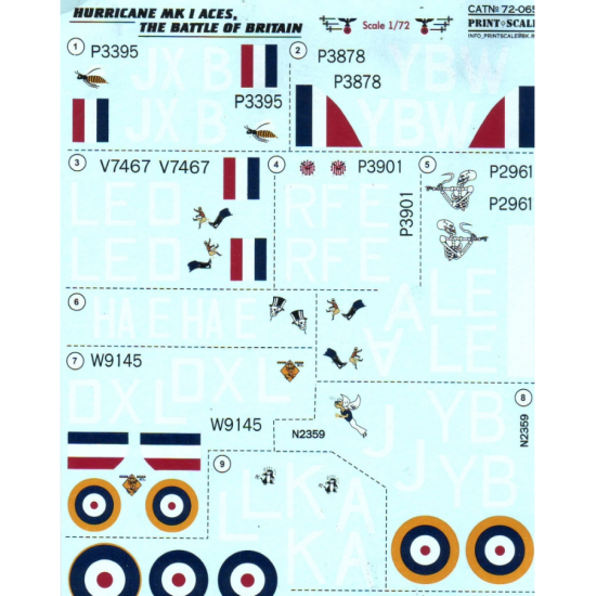 DECAL 1/72 FOR HAWKER HURRICANE MK I 1/72 PRINT SCALE 72-065