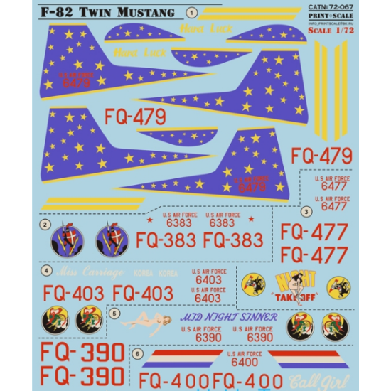 DECAL 1/72 FOR F-82 TWIN MUSTANG 1/72 PRINT SCALE 72-067