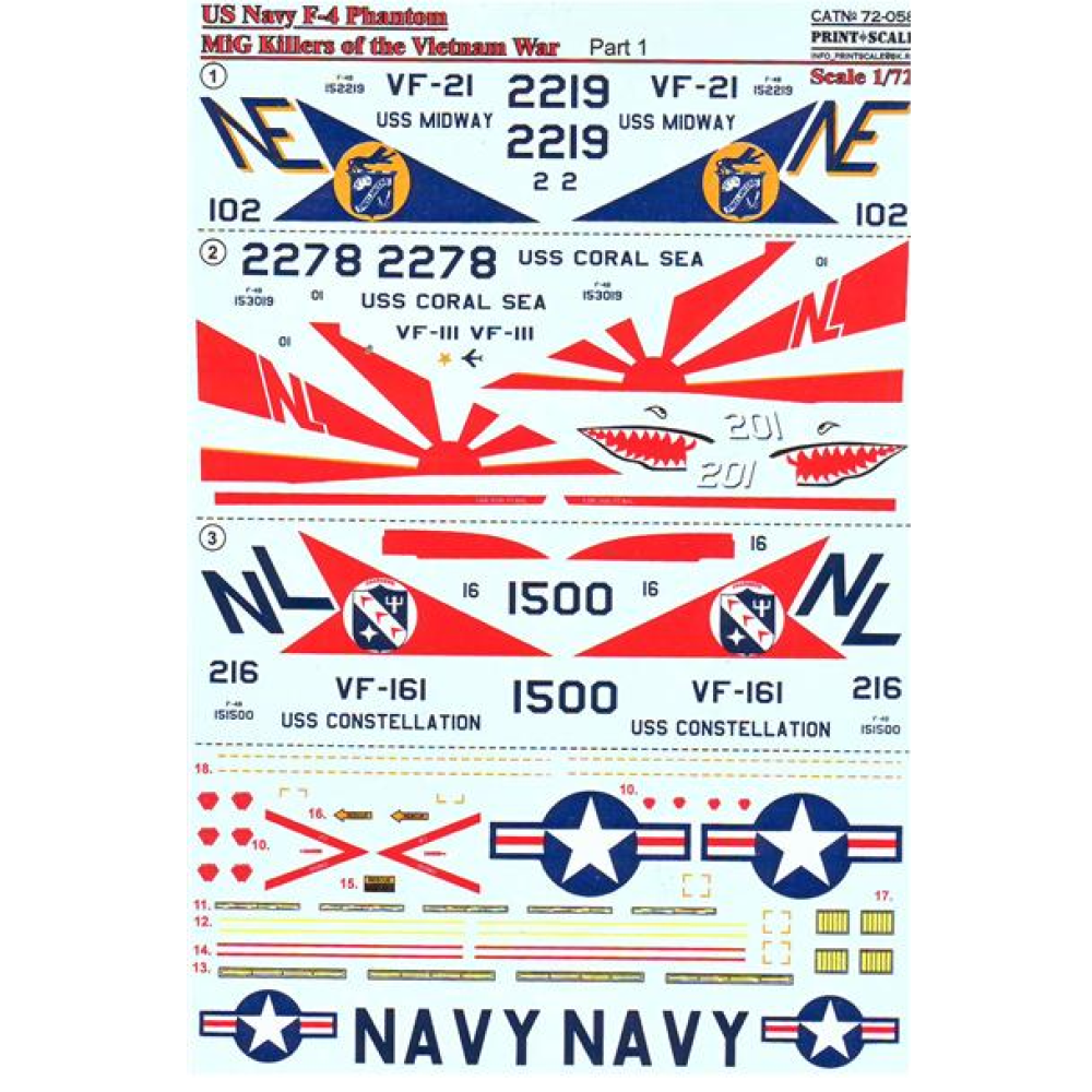 DECAL 1/72 FOR US NAVY F4 PHANTOM MIG KILLERS, PART 1 1/72 PRINT SCALE