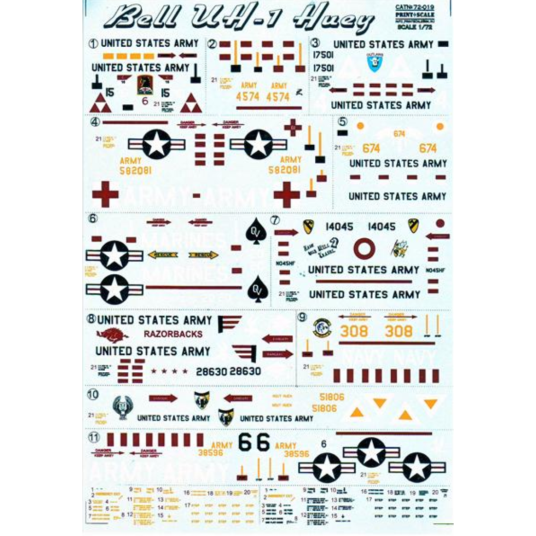 DECAL 1/72 FOR BELL UH-1 HUEY 1/72 PRINT SCALE 72-019 Model Kit Decals ...
