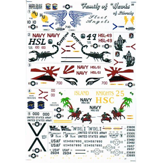 DECAL 1/72 FOR FAMILY OF HAWKS OF SIKORSKY 1/72 PRINT SCALE 72-017