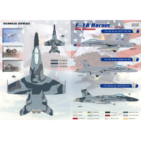 DECAL 1/72 FOR F-18 HORNET, PART 1 1/72 PRINT SCALE 72-044