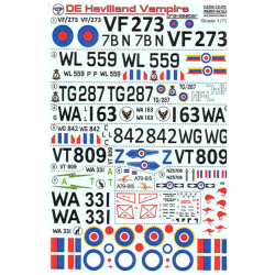DECAL 1/72 FOR DE HAVILLAND VAMPIRE ONE SEATERS 1/72 PRINT SCALE 72-051