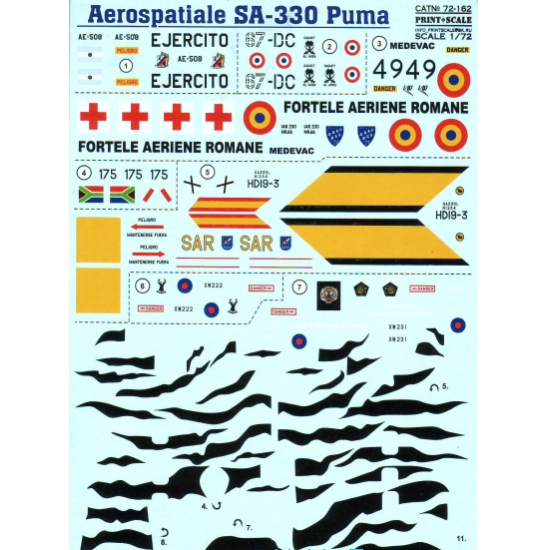 DECAL FOR AEROSPATIALE SA.330 PUMA 1/72 PRINT SCALE 72-162