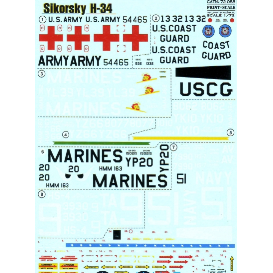 DECAL 1/72 FOR SIKORSKY H-34 1/72 PRINT SCALE 72-088