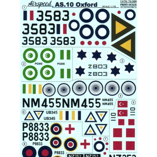 DECAL 1/72 FOR AIRSPEED AS.10 OXFORD 1/72 PRINT SCALE 72-089