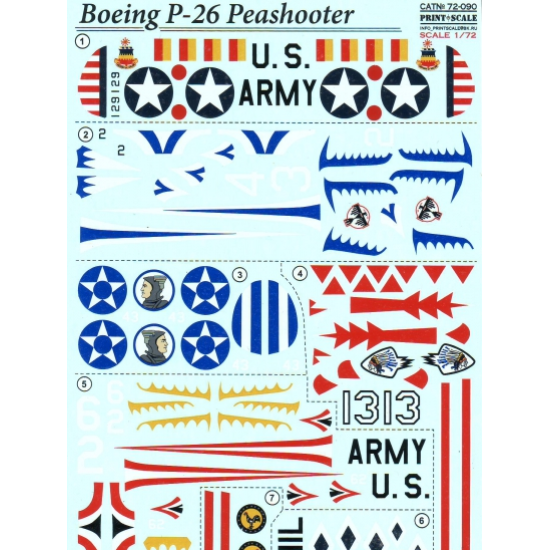 DECAL FOR BOEING P-26 PEASHOOTER 1/72 PRINT SCALE 72-090