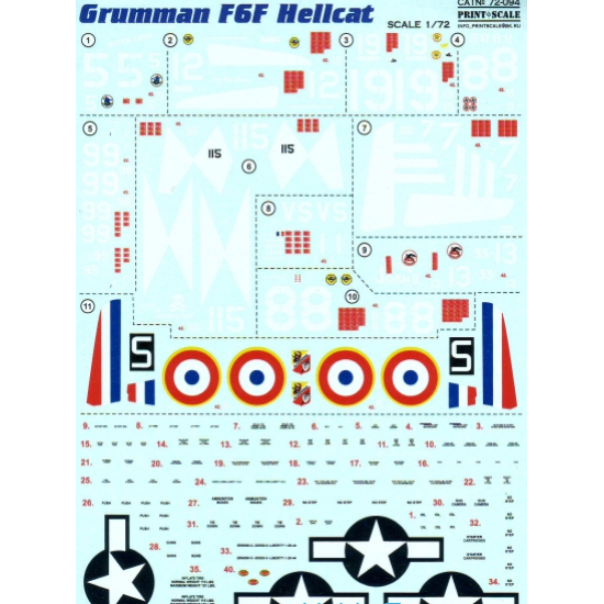 DECAL FOR GRUMMAN F6F HELLCAT 1/72 PRINT SCALE 72-094