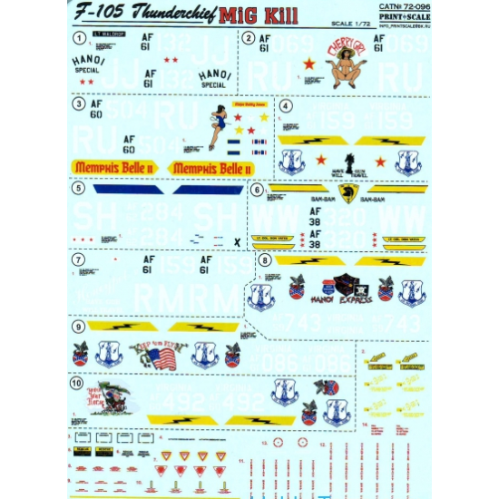 DECAL FOR F-105 THUNDERCHIEF 1/72 PRINT SCALE 72-096