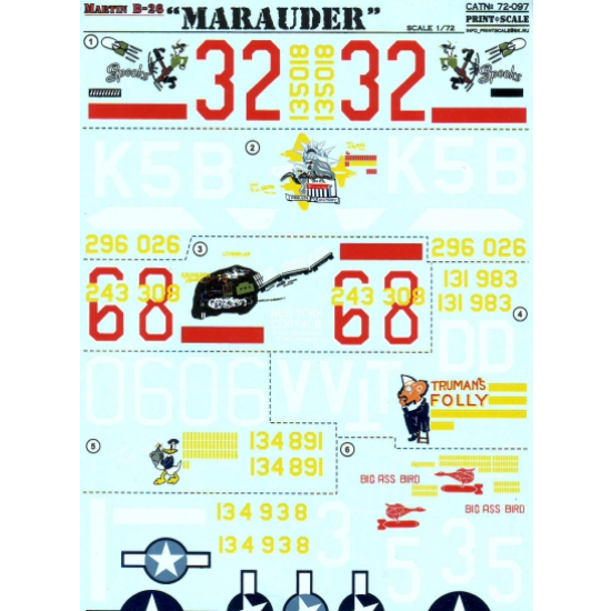 DECAL 1/72 FOR B-26 MARAUDER BOMBER 1/72 PRINT SCALE 72-097