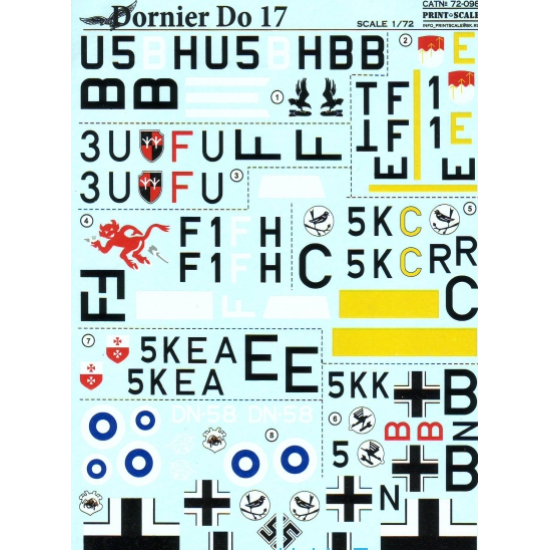 DECAL FOR DORNIER DO 17 1/72 PRINT SCALE 72-098