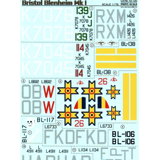 DECAL FOR BRISTOL BLENHEIM 1/72 PRINT SCALE 72-100