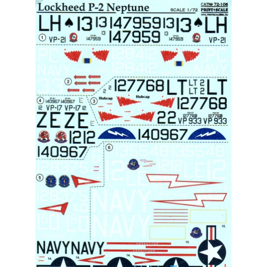 DECAL 1/72 FOR LOCKHEED P-2 NEPTUNE 1/72 PRINT SCALE 72-106