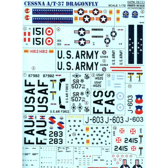DECAL 1/72 FOR CESSNA A-37 DRAGONFLY 1/72 PRINT SCALE 72-111
