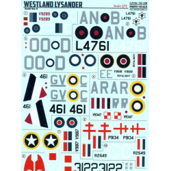 DECAL 1/72 FOR WESTLAND LYSANDER 1/72 PRINT SCALE 72-129