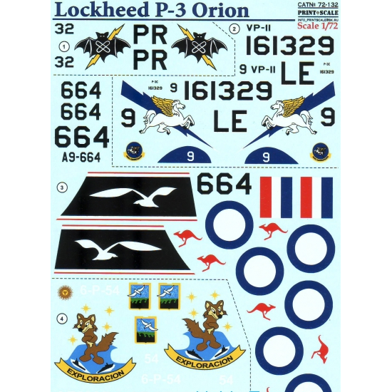 DECAL 1/72 FOR LOCKHEED P-3 ORION 1/72 PRINT SCALE 72-132