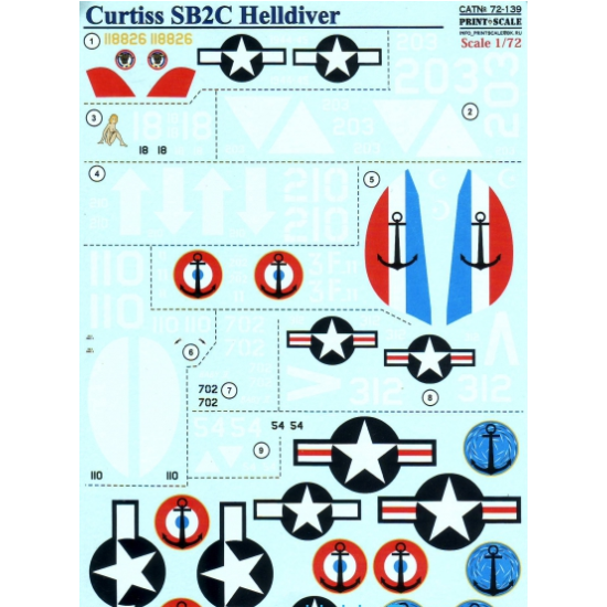 DECAL 1/72 FOR CURTISS SB2C HELLDIVER 1/72 PRINT SCALE 72-139