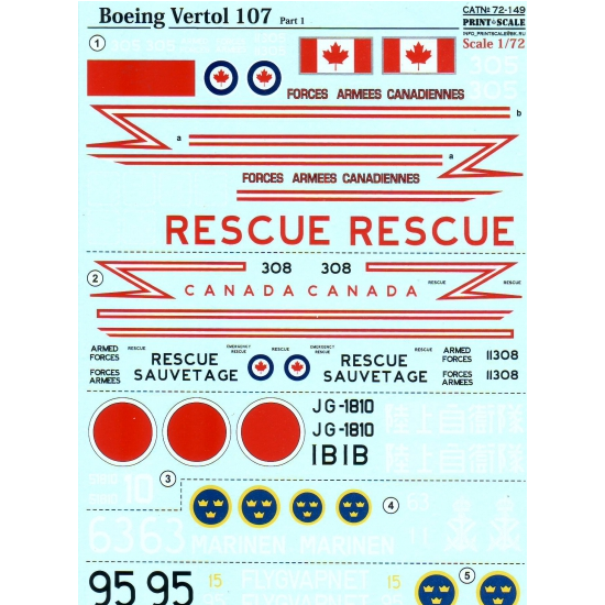DECAL 1/72 FOR BOEING-VERTOL 107, PART 1 1/72 PRINT SCALE 72-149
