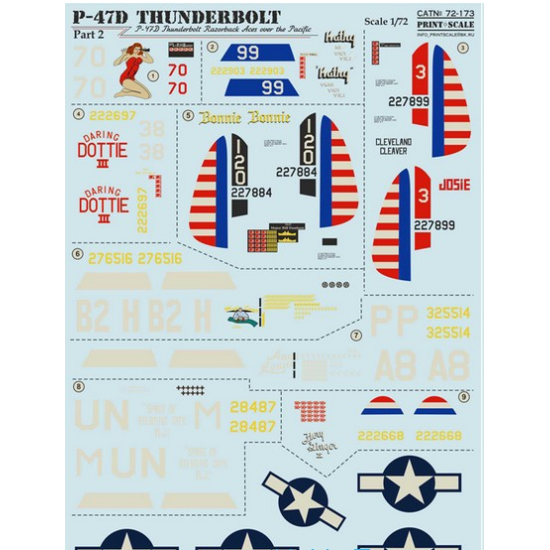 DECAL FOR THUNDERBOLT P-47D RAZORBACK ACES 1/72 PRINT SCALE 72-173
