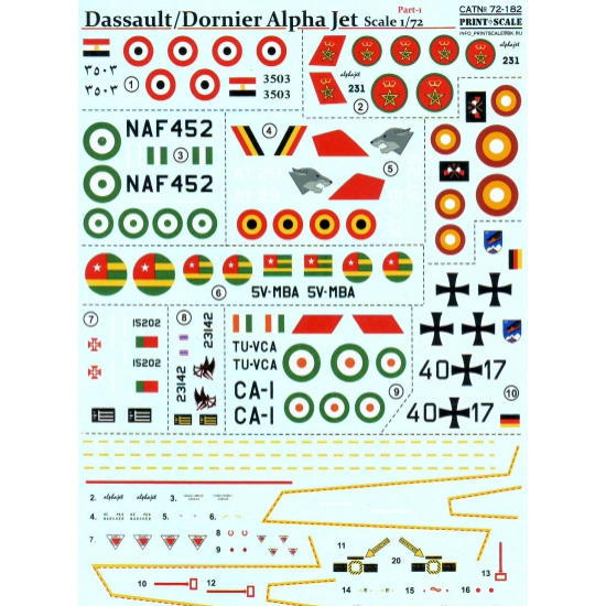 DECAL FOR DASSAULT/DORNIER ALPHA JET, PART 1 1/72 PRINT SCALE 72-182