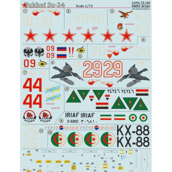 DECAL FOR SUKHOI SU-24 BOMBER 1/72 PRINT SCALE 72-184