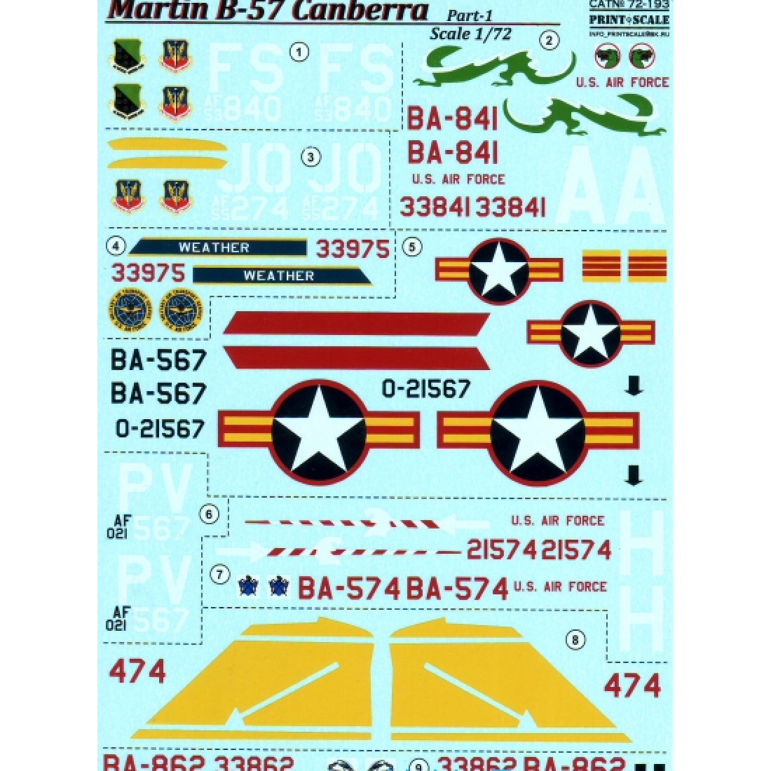 DECAL FOR B57 CANBERRA, PART 1 1/72 PRINT SCALE 72193 Model Kit