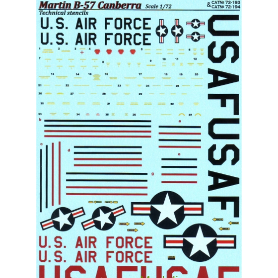 DECAL FOR B-57 CANBERRA, PART 2 1/72 PRINT SCALE 72-194