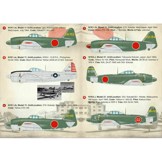 DECAL FOR KAWANISHI N1K1-J SHIDEN AND N1K2-J SHIDENKAI GEORGE 1/72 PRINT SCALE 72-208