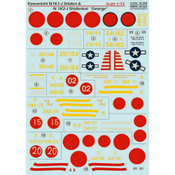 DECAL FOR KAWANISHI N1K1-J SHIDEN AND N1K2-J SHIDENKAI GEORGE 1/72 PRINT SCALE 72-208