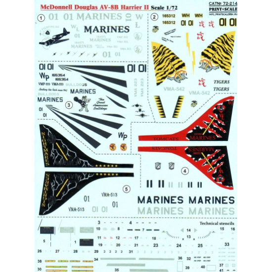 DECAL FOR AV-8B HARRIER II 1/72 PRINT SCALE 72-214