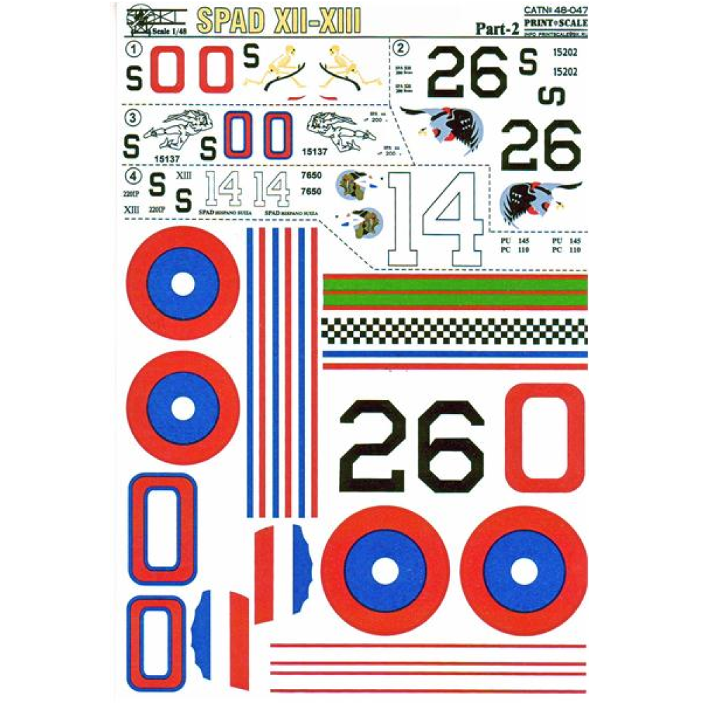 DECAL FOR SPAD XIIXIII, PART 2 1/48 PRINT SCALE 48047 Model Kit