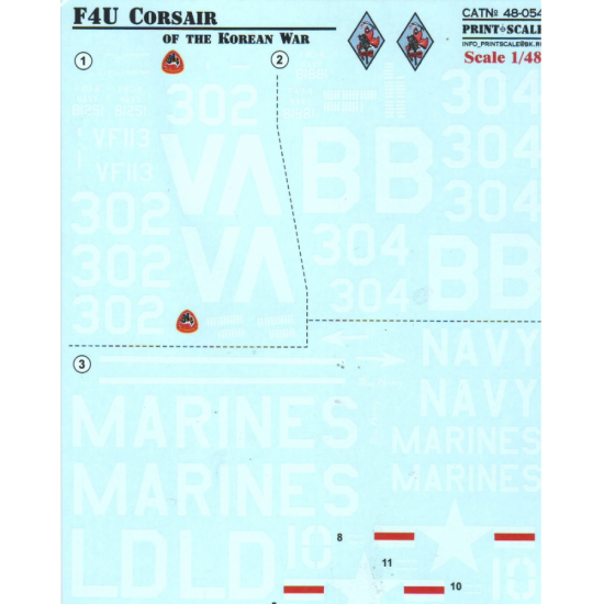 DECAL FOR F4U CORSAUR OF THE KOREAN WAR 1/48 PRINT SCALE 48-054