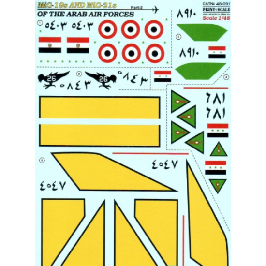 DECAL FOR MIG-19S AND MIG-21S OF THE ARAB AIR FORCE, PART 2 1/48 PRINT SCALE 48-091