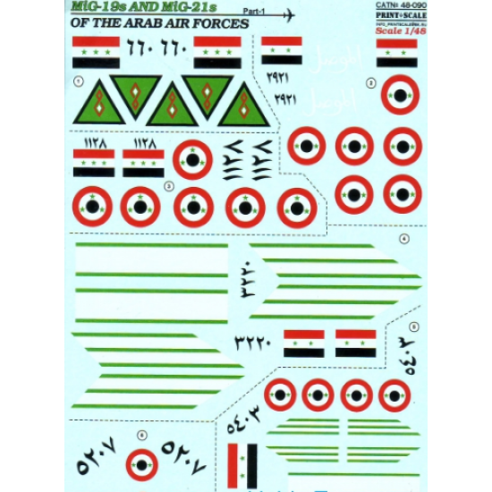 DECAL FOR MIG-19S AND MIG-21S OF THE ARAB AIR FORCE, PART 1 1/48 PRINT SCALE 48-090