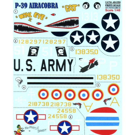 DECAL FOR P-39 AIRACOBRA 1/48 PRINT SCALE 48-059