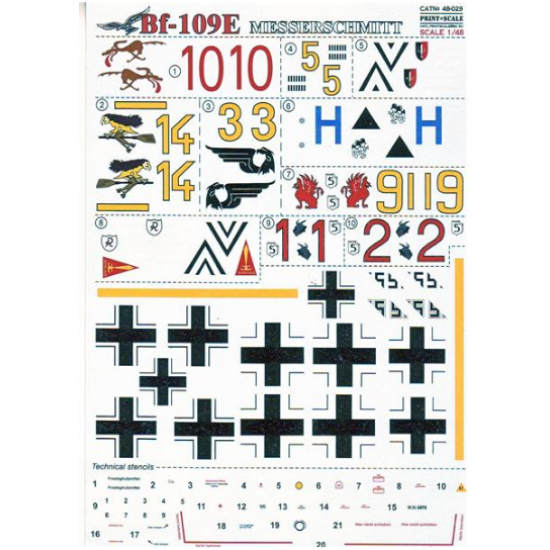 DECAL FOR MESSERSCHMITT ME-109 E PART 1 1/48 PRINT SCALE 48-029