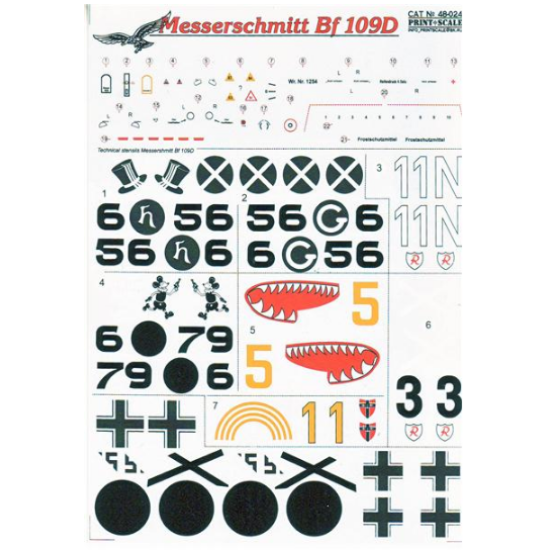 DECAL FOR JET FIGHTER ME-109 D 1/48 PRINT SCALE 48-024