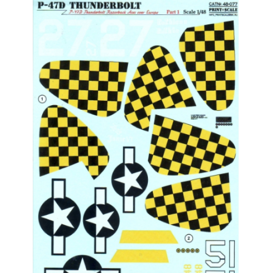 DECAL FOR P-47D THUNDERBOLT RAZORBACK ACES OVER EUROPE, PART 1 1/48 PRINT SCALE 48-077