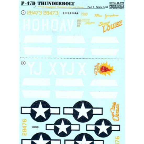 DECAL FOR P-47D THUNDERBOLT RAZORBACK ACES OVER EUROPE, PART 2 1/48 PRINT SCALE 48-078