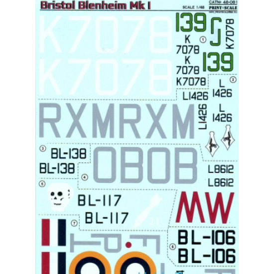 DECAL FOR BRISTOL BLENHEIM MK. I 1/48 PRINT SCALE 48-081