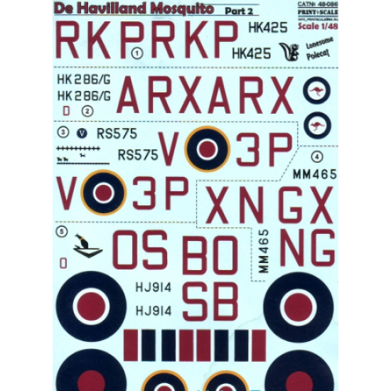 DECAL FOR DE HAVILLAND MOSQUITO, PART 2 1/48 PRINT SCALE 48-086