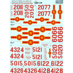 DECAL FOR NORTH VIETNAMESE MIGS (MIG 17,MIG 19,MIG 21) OF THE VIETNAM WAR, PART 1 1/48 PRINT SCALE 48-088
