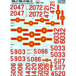 DECAL FOR NORTH VIETNAMESE MIGS (MIG 17,MIG 19,MIG 21) OF THE VIETNAM WAR, PART 2 1/48 PRINT SCALE 48-089