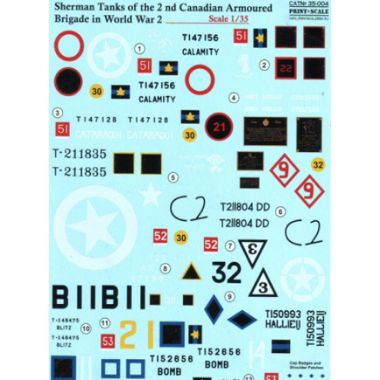 DECAL FOR SHERMAN TANKS OF THE 2ND CANADIAN ARMOURED BRIGADE 1/35 PRINT SCALE 35-004