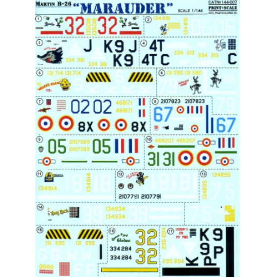 DECAL FOR B-26 MARAUDER 1/144 PRINT SCALE 144-007