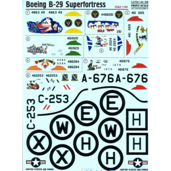 DECAL FOR BOEING B-29 SUPERFORTRESS 1/144 PRINT SCALE 144-008