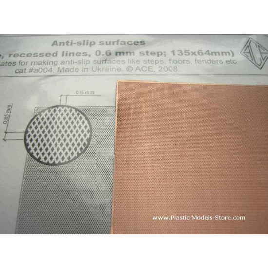 Anti-slip surfaces X-type, 0.6 mm step, recessed lines 135x64mm PE Ace A004