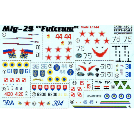 DECAL FOR MIG-29 1/144 PRINT SCALE 144-012