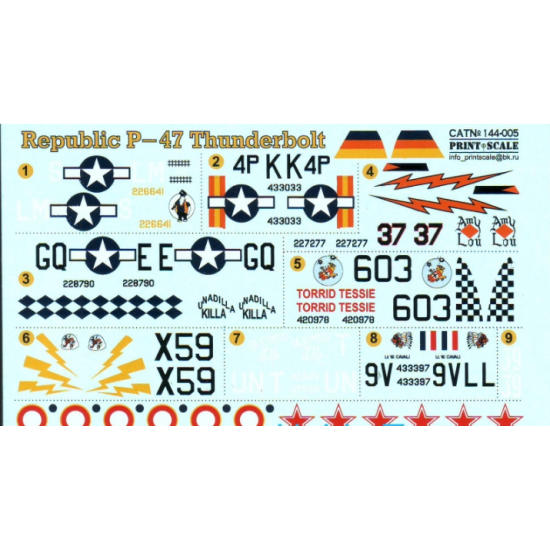 DECAL FOR REPUBLIC P-47 THUNDERBOLT 1/144 PRINT SCALE 144-005