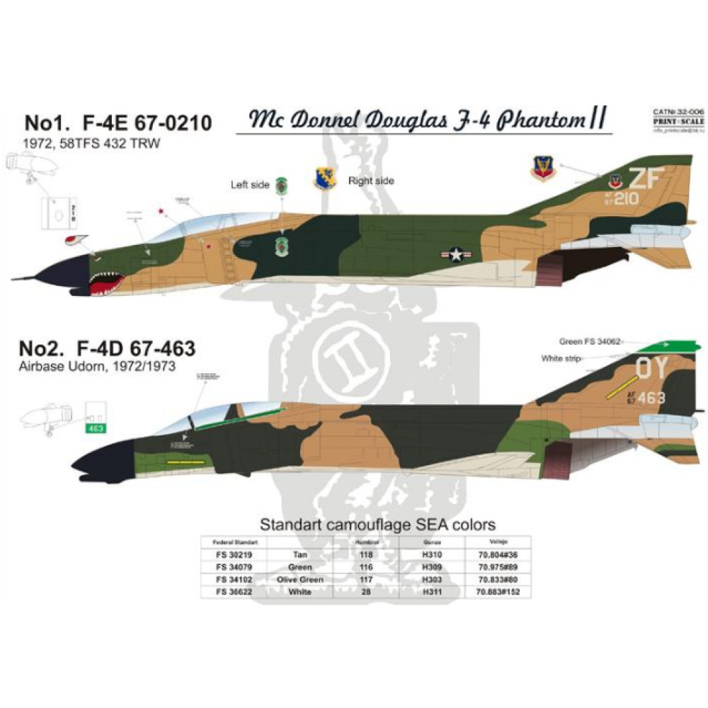 DECAL 1/32 FOR F4 PHANTOM II IN VIET NAM WAR, PART 2 1/32 PRINT SCALE